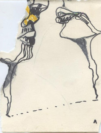 2016- immobile 1, dessin, collage, crayon, feutre