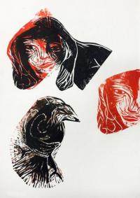 2016 - gravure sur lino et collage,  tarots de Marseille, Magda Moraczewska